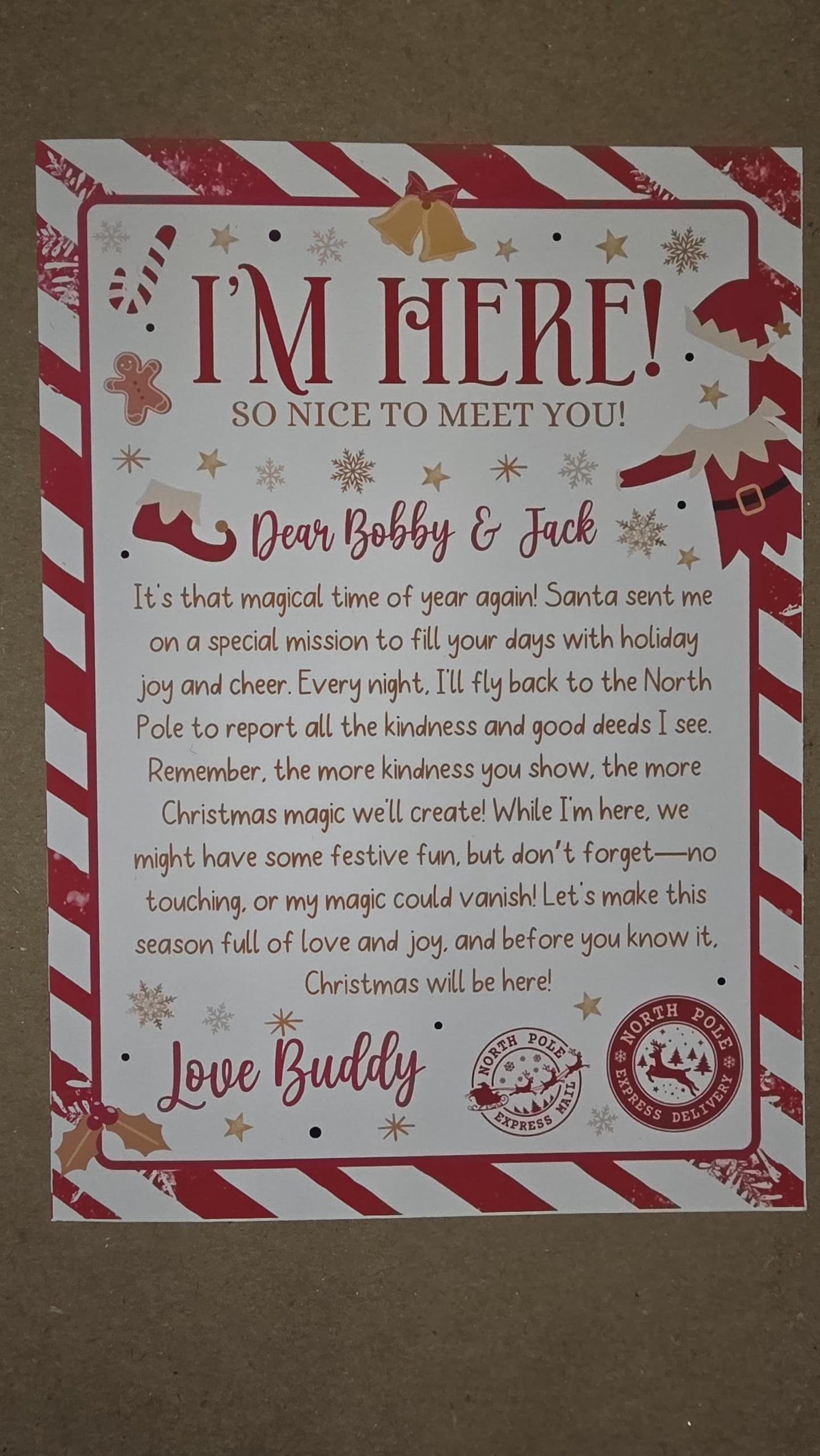 Elf Arrival Box, Santa's Elves Are Here! Cute Box With Arm & Leg Holes