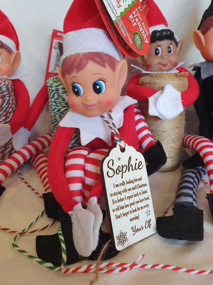 Personalised elf arrival tag with elf