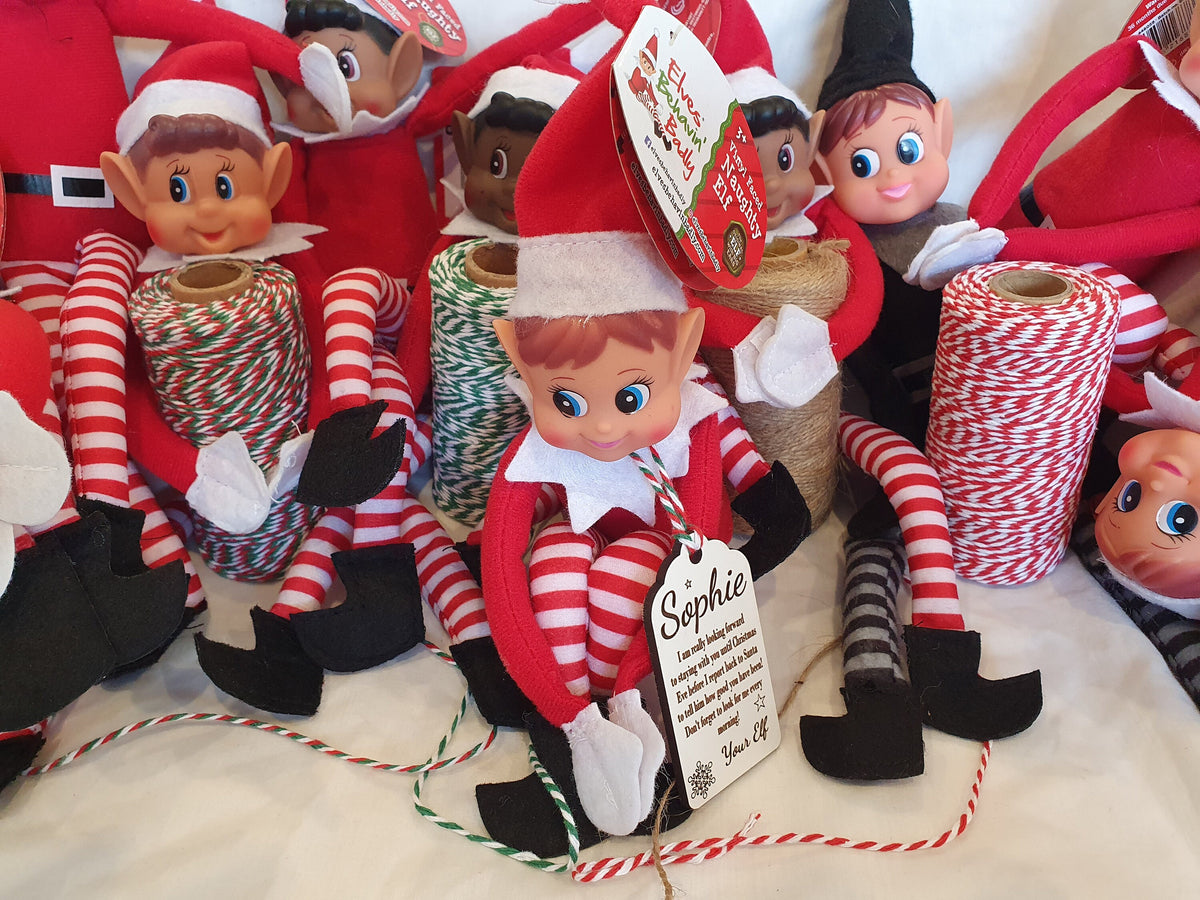 Personalised elf arrival tag with elf