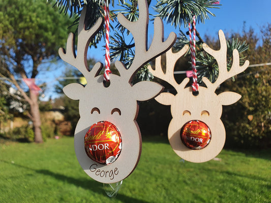 Personalised wooden reindeer chocolate holder