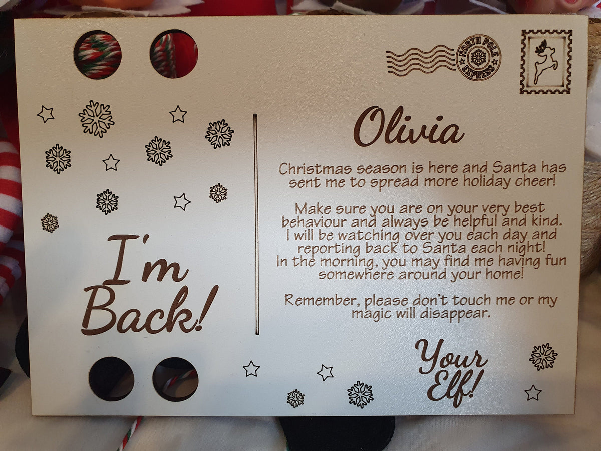 Personalised elf arrival postcard with elf