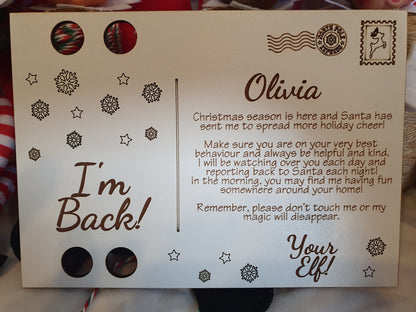 Personalised elf arrival postcard with elf