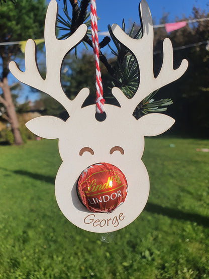 Personalised wooden reindeer chocolate holder
