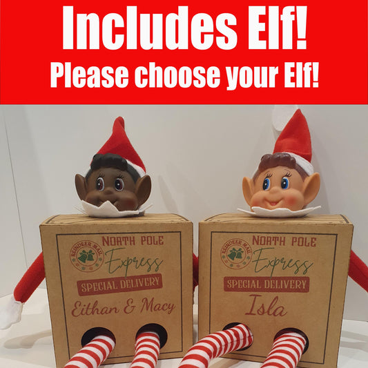 Elf Arrival Box, Includes an "Elves Behavin’ Badly" Plush Toy Elf! With Arm & Leg Holes