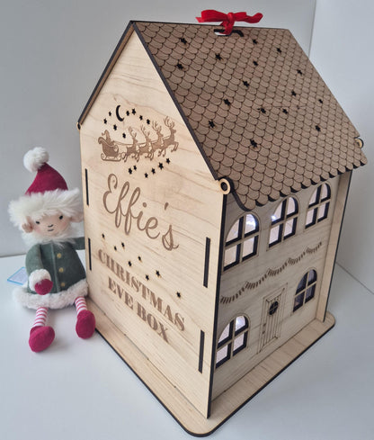 Personalised Engraved Wooden Christmas House Box Theroundbox Creations