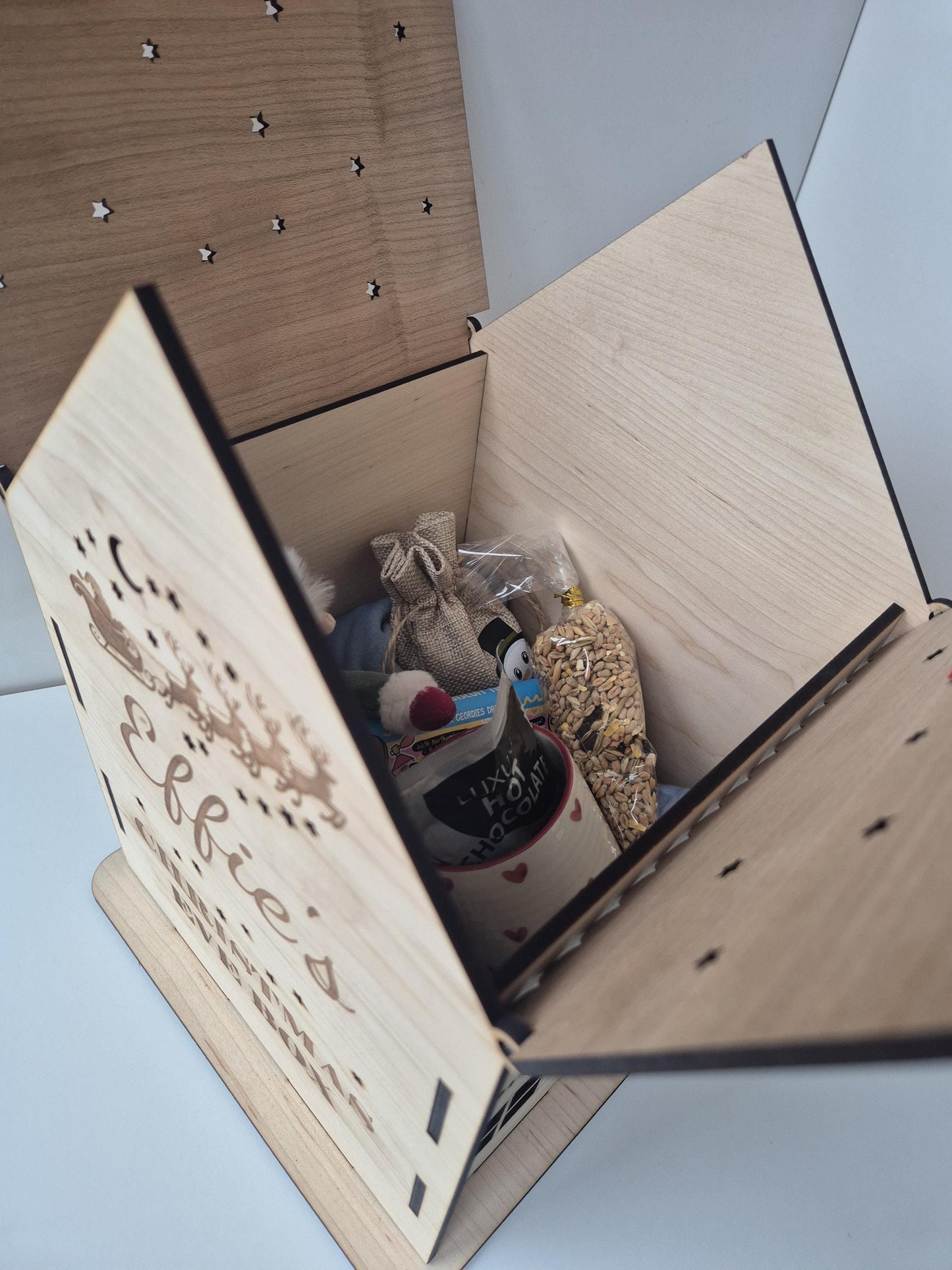 Personalised Engraved Wooden Christmas House Box Theroundbox Creations