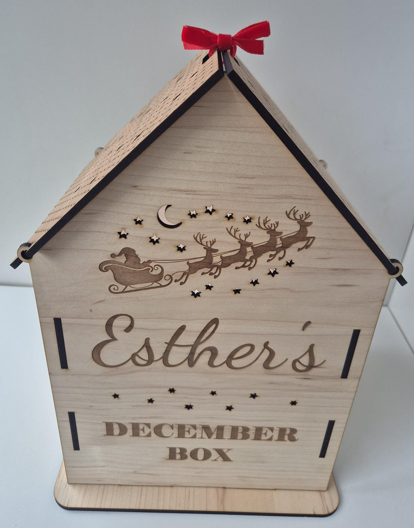 Personalised Engraved Wooden Christmas House Box Theroundbox Creations