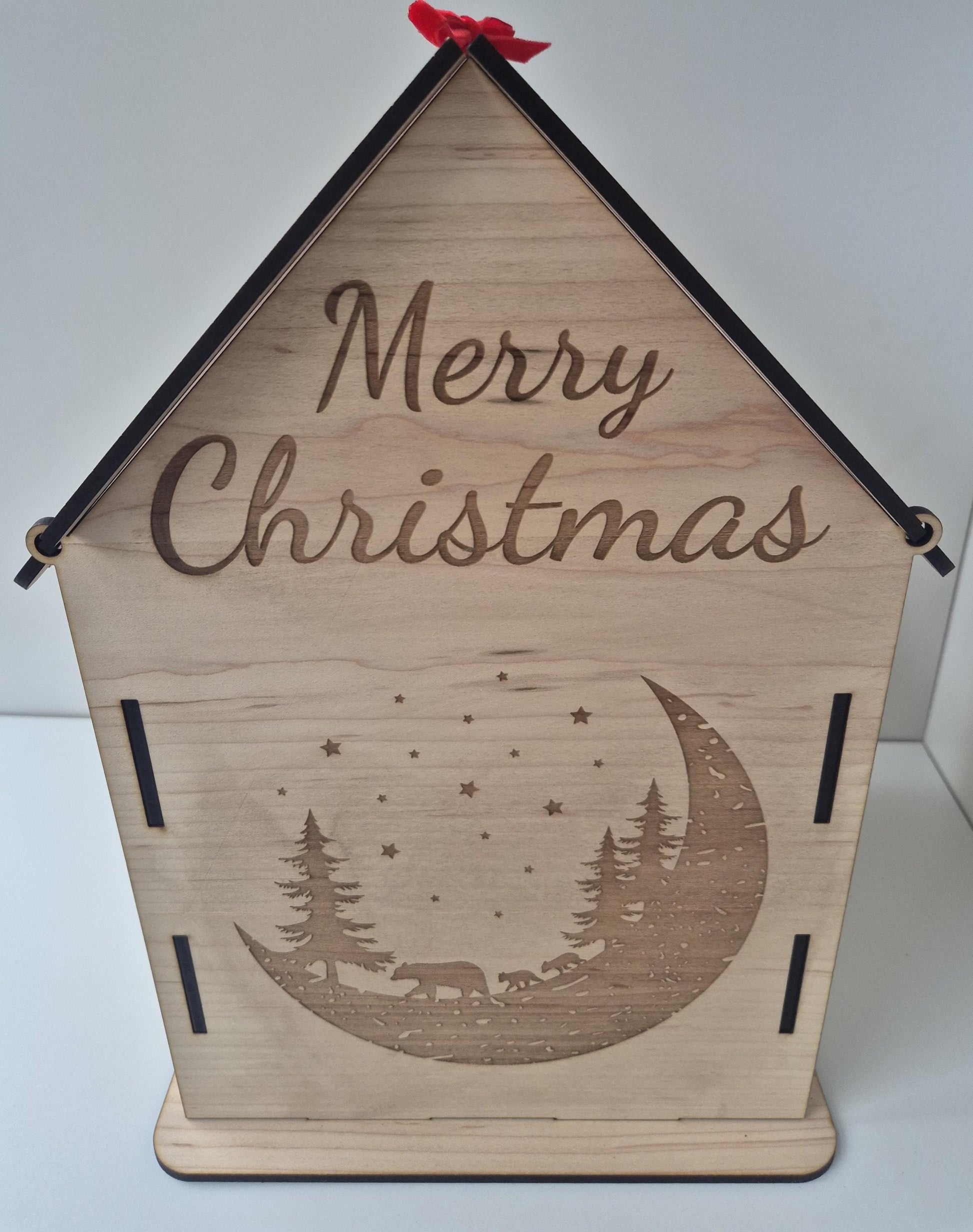 Personalised Engraved Wooden Christmas House Box Theroundbox Creations