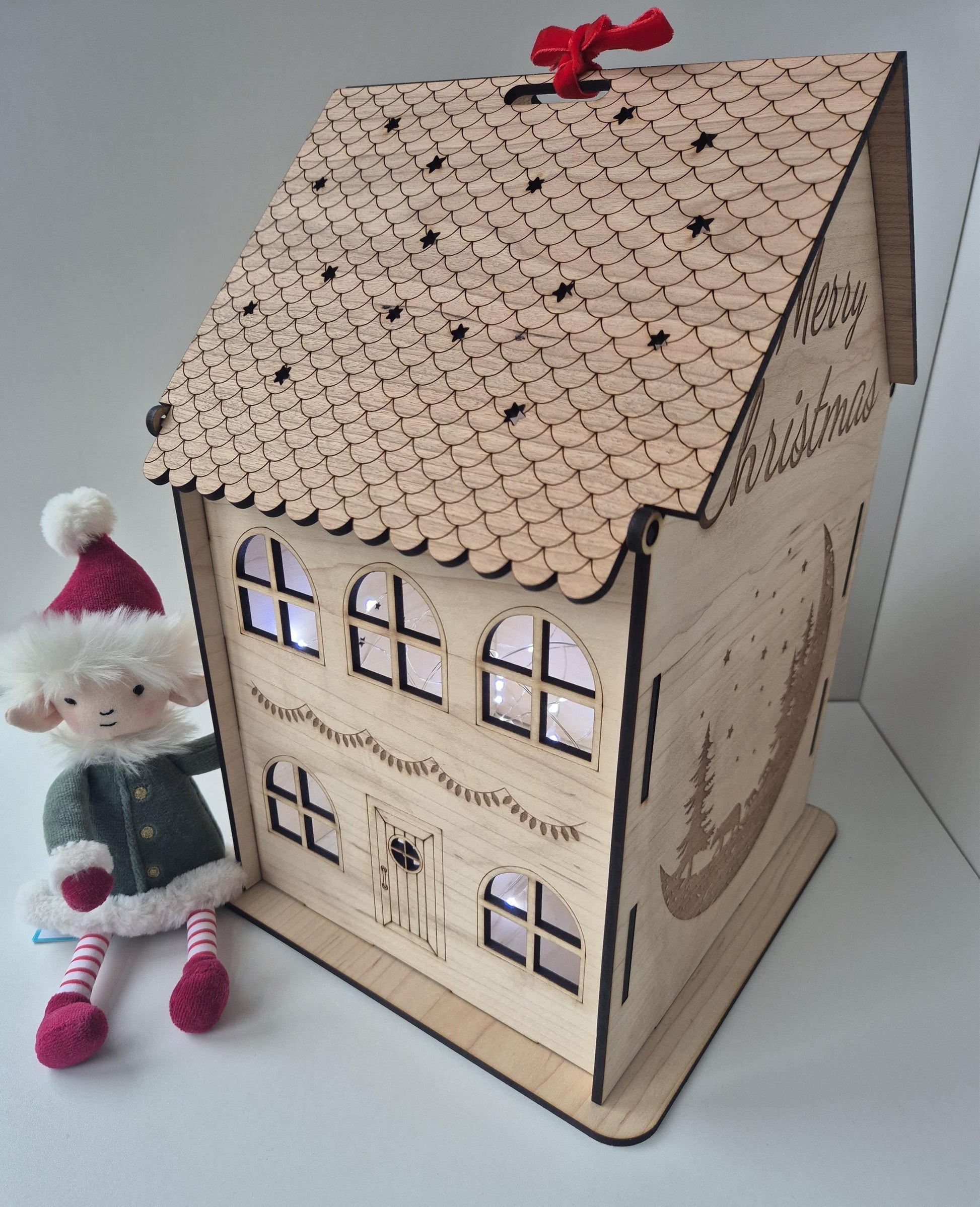 Personalised Engraved Wooden Christmas House Box Theroundbox Creations