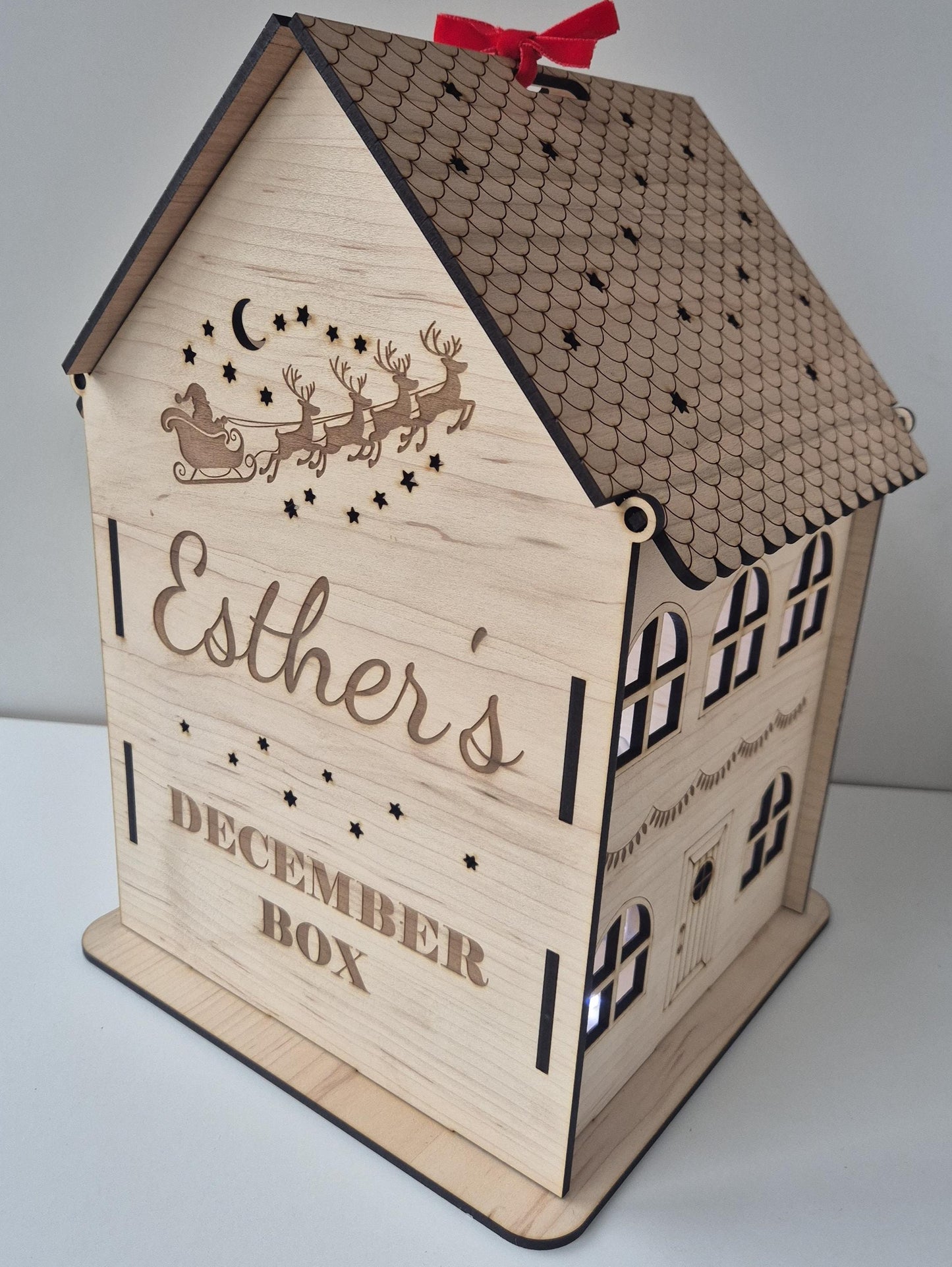 Personalised Engraved Wooden Christmas House Box Theroundbox Creations