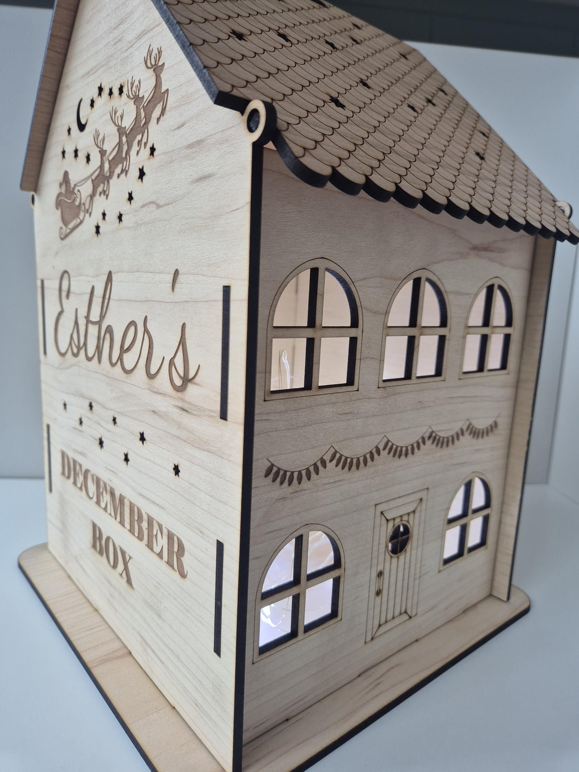Personalised Engraved Wooden Christmas House Box Theroundbox Creations