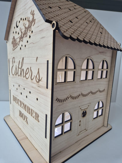 Personalised Engraved Wooden Christmas House Box Theroundbox Creations
