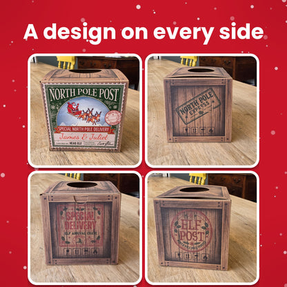 Every side of the elf arrival box: Special Delivery, Elf Post and North Pole Express
